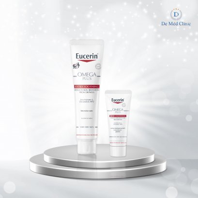 Eucerin omega plus 40ml.  พิเศษแถมขนาดพกพา 1 ชิ้น ยูเซอรินโอเมก้าพลัส เอ๊กตร้าซูทติ้ง ครีมบำรุงผิว ลดการอักเสบ สำหรับเด็กเล็ก ผิวแห้ง ระคายเคือง De Med Clinic