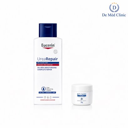 Set ดูแลปัญหาขนคุด Eucerin COMPLETE REPAIR MOISTURE LOTION 250 ML + KP Cure Cream 30g เคพีพลัสครีม ครีมแก้ปัญหา ขนคุด แขน ขา หลัง