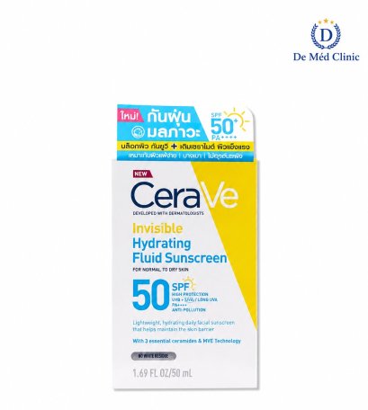 CERAVE Invisible Hydrating Fluid Sunscreen spf50 50ml. เซราวี อินวิซิเบิ้ล ไฮเดรติ้ง ฟลูอิด ซันสกรีน​