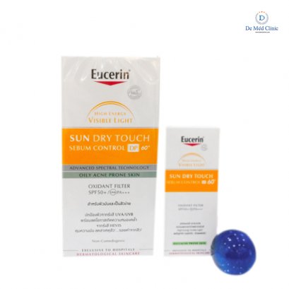 Eucerin Sun Dry Touch Sebum Control DP60+ 50ml. พิเศษแถมขนาดพกพา1 ชิ้น ยูเซอริน ซัน ดรายทัช ซีบุ้ม คอนโทรล ดีพี60+ ครีมกันแดด เนื้อดรายทัช แห้งไว ซึมซาบเร็ว DeMedClinic