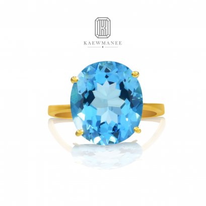 18K YELLOW GOLD ROUND AFRICAN BLUE TOPAZ RING