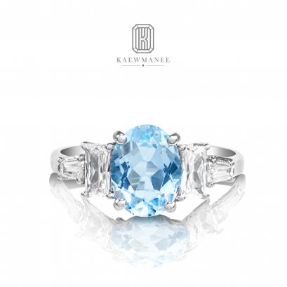 925 STERLING SILVER AQUAMARINE AFRICA AND CZ DIAMOND GEMSTONE RING