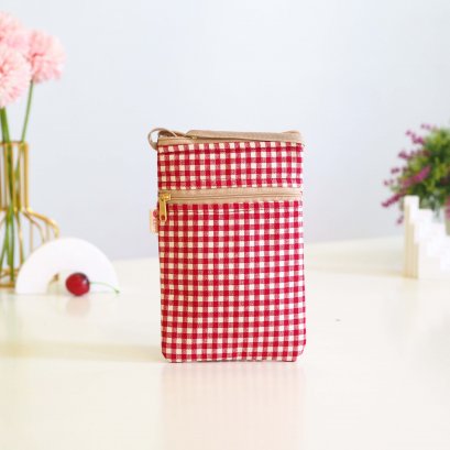 กระเป๋าสะพายมือถือ ลายสก๊อตแดงกากี