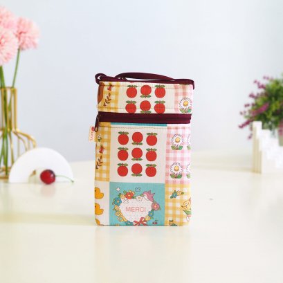 กระเป๋าสะพายมือถือ ลายตารางดอกไม้ญี่ปุ่น