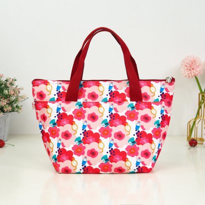 กระเป๋าเก็บอุณหภูมิ ดอกน้ำหอมชมพูพื้นครีม