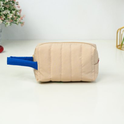 กล่องดินสอกลาง สีอัลมอลด์ หูจับน้ำเงิน