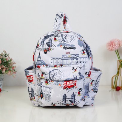 เป้กลางผ้ากันน้ำ ลายลอนดอนเทา