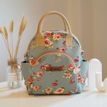 เป้เล็กทรงโค้ง ลายดอกส้มเขียว