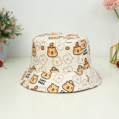 หมวกบักเกต ลายCapybara ผลส้ม