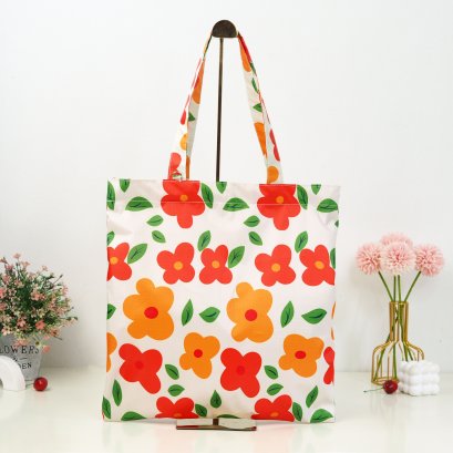 BookBag ผ้ากันน้ำพิมพ์ลาย ดอกส้มครีม