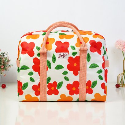 CARRYON ผ้ากันน้ำพิมพ์ลาย ดอกส้มพื้นครีม