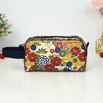 กระเป๋าเครื่องสำอางหูหิ้ว นกกระดาษดอกไม้กรม