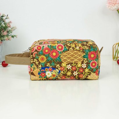 กระเป๋าเครื่องสำอางหูหิ้ว พัดดอกไม้เหลืองทอง