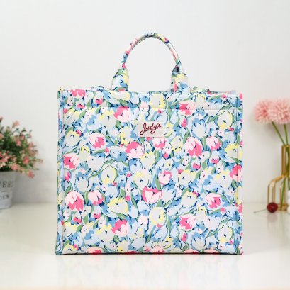 Emily ผ้ากันน้ำพิมพ์ลาย ดอกทิวลิปชมพูเขียว