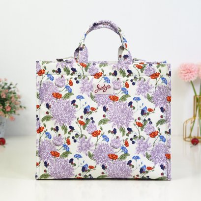 Emily ผ้ากันน้ำพิมพ์ลาย ดอกปุยฝ้ายม่วงพื้นครีม