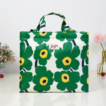 Emily ผ้ากันน้ำพิมพ์ลาย ดอกเขียวใหญ่พื้นครีม