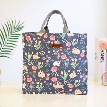 Emily ช้อปปิ้งสี่เหลี่ยม 12 นิ้ว ลายกระต่ายป่าเทา