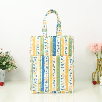 กระเป๋าใบกลาง รุ่น ทรงสูง XL ลูกฟูกริ้วดอกไม้เขียว