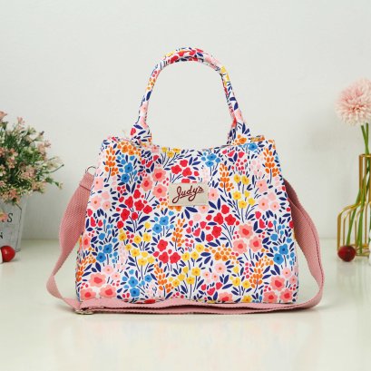 จีบไซส์เล็ก ผ้ากันน้ำ ดอกเล็กๆชมพูฟ้า