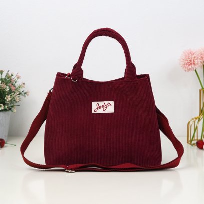 จีบไซส์เล็ก ผ้าลูกฟูก สีแดงไวน์