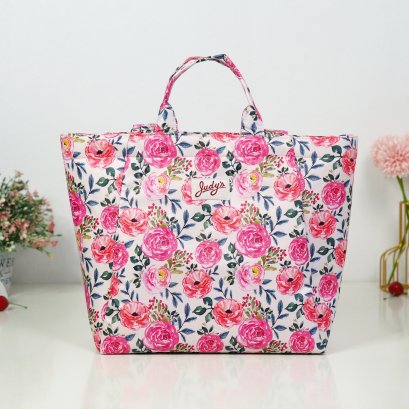 LINDY ช้อปปิ้ง 17 นิ้ว ผ้ากันน้ำ ดอกกุหลาบชมพูครีม