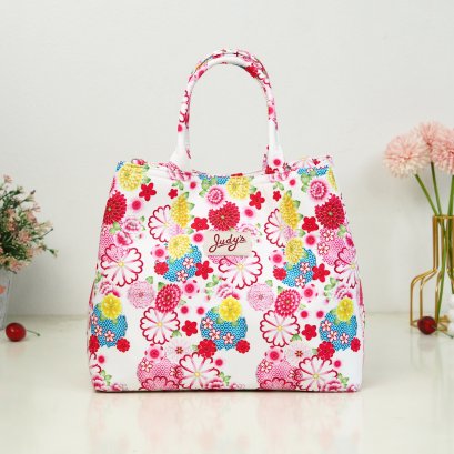 Milli จีบกลาง ผ้ากันน้ำ ดอกโบตั๋นชมพูครีม