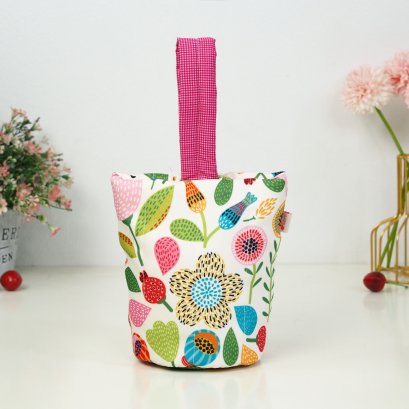 ถังมือถือ ลายดอกทับทิมพื้นครีม