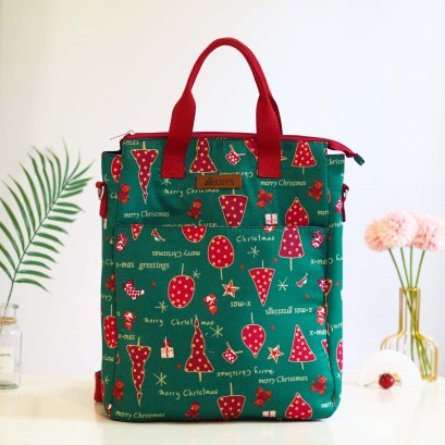 กระเป๋าเป้โน๊ตบุ๊ค PONY ลายคริสมาสเขียว