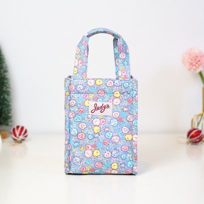 เอกสารจิ๋วมีซิป ลายกุหลาบดินพื้นฟ้าเทา