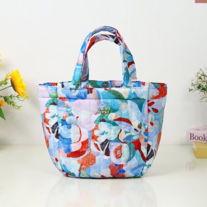 กระเป๋าปุ๊กปิ๊กกระดุม ดอกสีน้ำแดงฟ้า