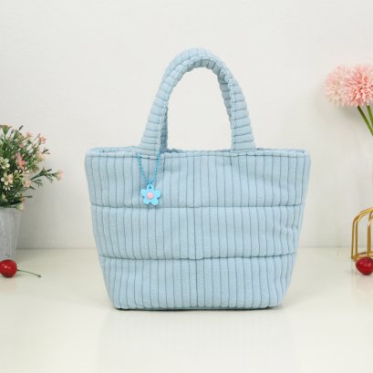 ถือMปากกระดุม ผ้าลูกฟูก สีฟ้า