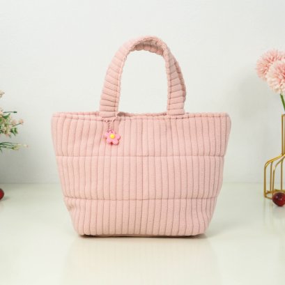 ถือMปากกระดุม ผ้าลูกฟูก ชมพูหวาน