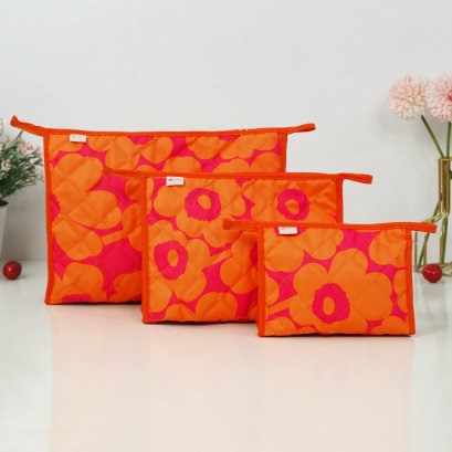 กระเป๋าเครื่องสำอางสามอนงค์ ดอกส้มชมพู