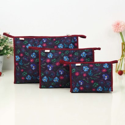 กระเป๋าเครื่องสำอางสามอนงค์ ชบาเล็กม่วงกรม