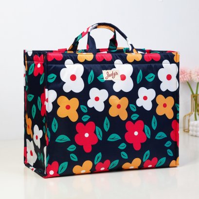 Shopping Jumbo ผ้ากันน้ำพิมพ์ลาย ดอกแดงกรม