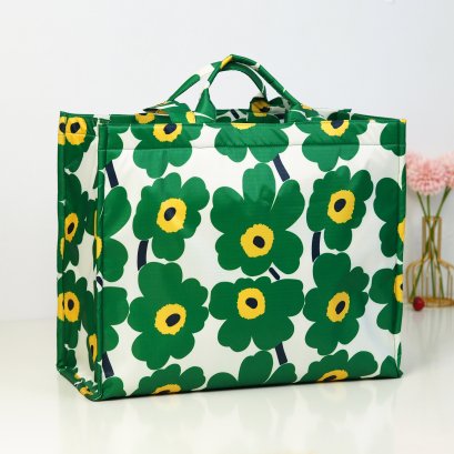 Shopping Jumbo ผ้ากันน้ำพิมพ์ลาย ดอกเขียวพื้นครีม