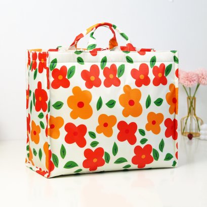 Shopping Jumbo ผ้ากันน้ำพิมพ์ลาย ดอกส้มครีม