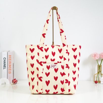 ช้อปปิ้งปะหน้า ลายลูกฟูกหัวใจแดงครีม