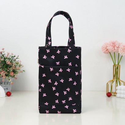 ทรงสูง ผ้ากันน้ำ โบว์ชมพูพื้นดำ