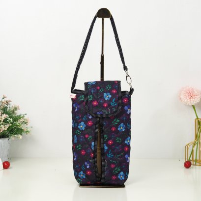 กระเป๋าทิชชูแขวน ชบาเล็กพื้นม่วงกรม