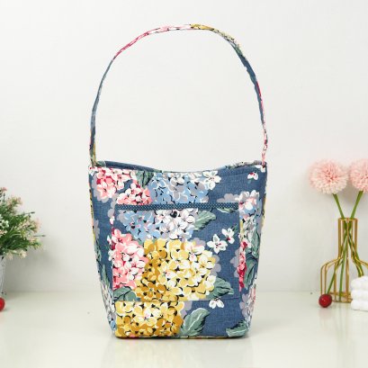 กระเป๋าช้อปปิ้ง รุ่น ถังใหญ่เป๋าปะหน้าไฮเดรนเยียเทา