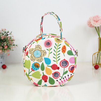 กระเป๋าวงกลม ผ้ากันน้ำลาย ดอกทับทิม