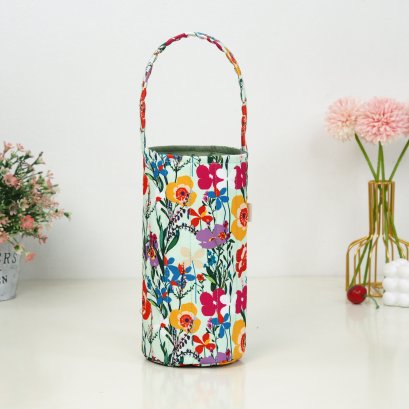 กระเป๋าใส่แก้ว ผ้ากันน้ำพิมพ์ลาย ป๊อปปี้เขียว