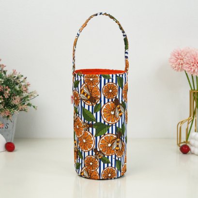 กระเป๋าใส่แก้ว ผ้ากันน้ำพิมพ์ลาย ส้มผึ้ง