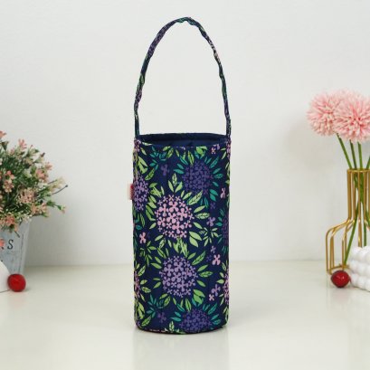 กระเป๋าใส่แก้ว ผ้ากันน้ำพิมพ์ลาย ดอกเข็มกรม