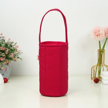 กระเป๋าใส่แก้ว ผ้าไนลอนกันน้ำ สีชมพูเข้ม