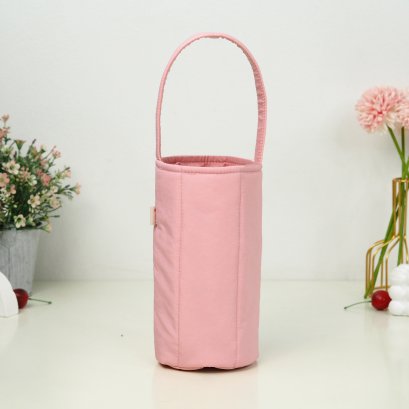 กระเป๋าใส่แก้ว ผ้าไนลอนกันน้ำ สีชมพู
