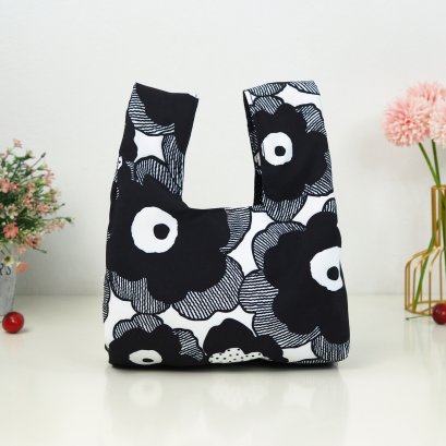 ย่ามจิ๋ว ดอกดำใหญ่พื้นครีม