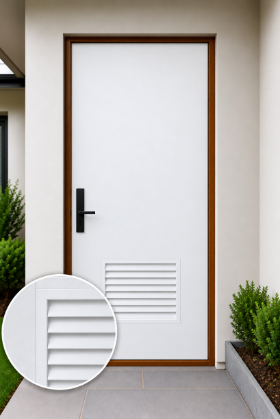 ประตูupvc ภายนอก สีขาว-บานเรียบ เจาะเกล็ดเล็ก