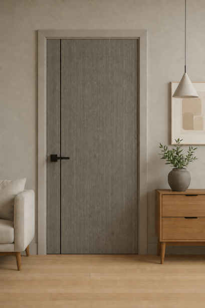 ประตูupvc_บานภายใน_สีStoneGrey_เซาะร่อง1เส้น